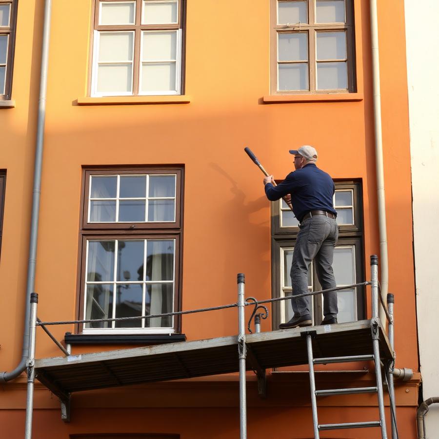 Maler på stillads maler facade i København